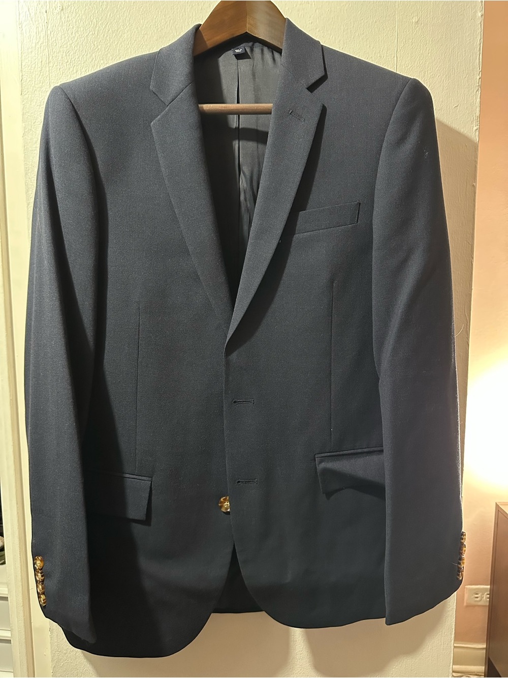 J. Crew Men's Navy Single-Breasted Wool Blazer with Gold Buttons